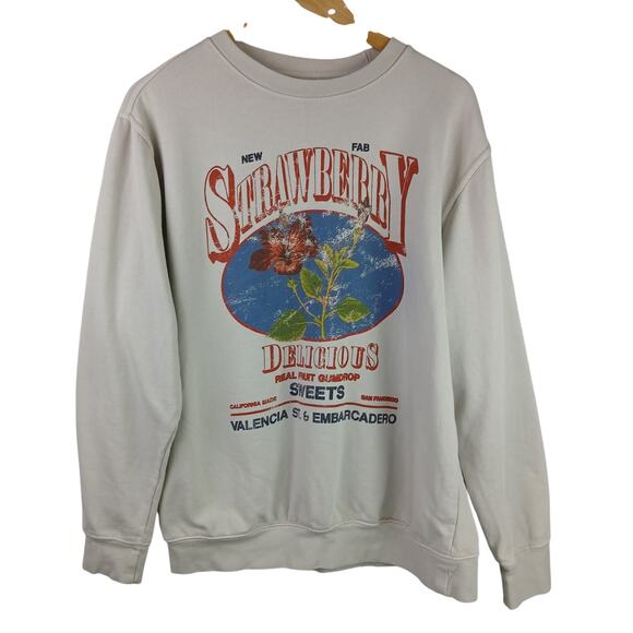 Urban Outfitters SZ L Strawberry Delicious Graphic Crew Neck Sweatshirt Beige - Picture 2 of 5